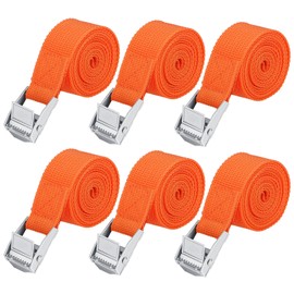 6Pcs Ratchet Tie Down Straps, 0.5m x 25mm Heavy Duty Lashing Straps, Adjustable Orange Bike Rack Straps Tensioning Belts with Quick Release Cam Bukle for Vans,Motorcycle,Trucks,Trailer,Luggage,Cargo