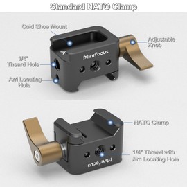 NATO Clamp to Cold Shoe Adapter, Aluminum Alloy Quick Release NATO Rail Lock Clamp with 1/4" Threaded ARRI Locating Hole, NATO Clamp for DJI RS 3 Flash Light Microphone Camera Cage Magic Arm