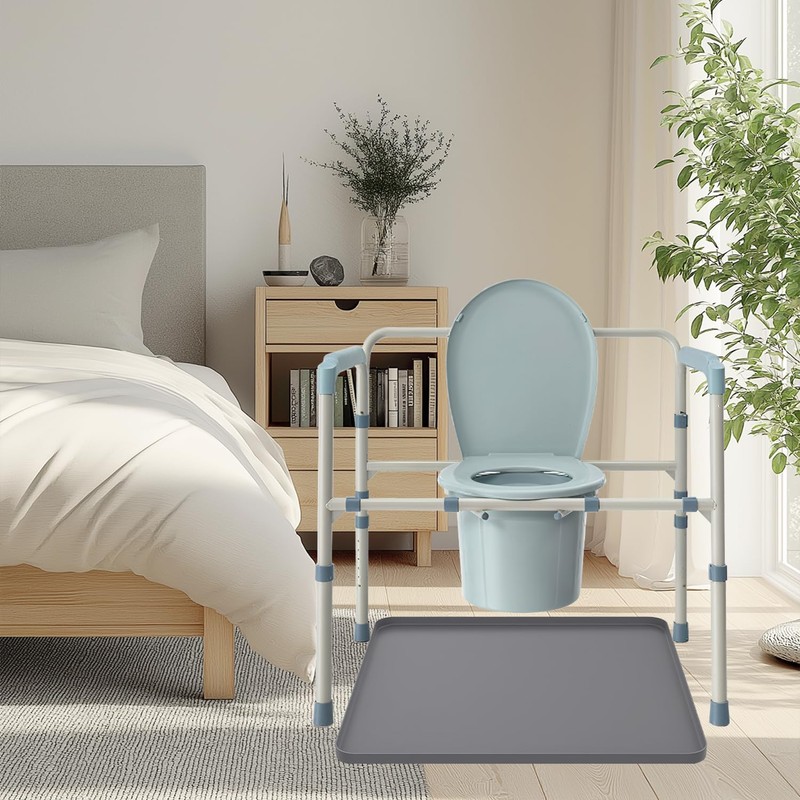 Bedside Commodes Mat, Bedside Toilet Floor Mat with Raised Edge