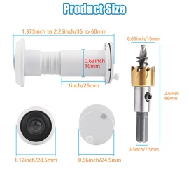 Tahikem Door Viewer Peephole, Door Viewers with 0.63inch/16mm Drill Bit Kit, Fits 1-3/8" to 2-1/4" Front Door, 200 Degree Wide Angle Peep Eye Hole, Anti Peeping Reverse Privacy Covers - Matte White