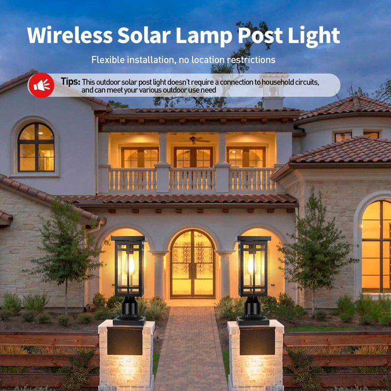 MYHXQ 14'' Outdoor Solar Post Light, Dusk to Dawn Solar
