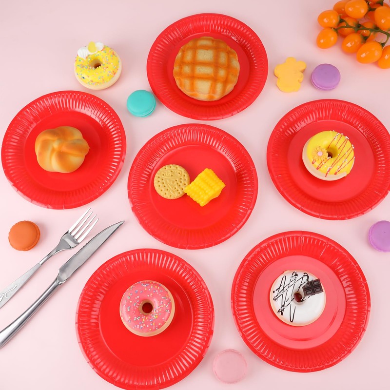 Xialvyu Pack of 20 Paper Plates, Disposable Plates, Red, 17.8