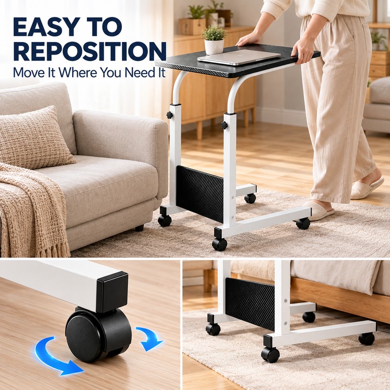 Rolling Overbed Table for Bed & Couch – Height Adjustable