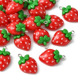 DanLingJewelry 20Pcs Red Resin Strawberry Charms Imitation Food Fruit Flatback Charms for Jewellery Making