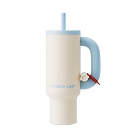 CHAKO LAB BaWang Insulated Stainless Steel Tumbler | Tumbler with Handle and Straw 33oz | Cup Holder Friendly for Travel | Leakproof Water Bottle | BPA-Free | 316 stainless steel liner| white＆blue