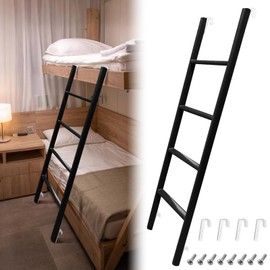 RV Bunk Bed Ladder, 55" Interior Adjustable Travel Trailer Twin Bed Step Ladders with 4 Hooks and Foot Caps, Heavy Duty Metal Dorm loft Camper Ladders, Portable Stairs Steps, Load 330 LBS