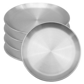 Hoypeyfiy 5Pcs 20cm Stainless Steel Dinner Plates, Unbreakable Round Dinner Plate, 8 Inch Rust Resistant Metal Plates for Camping Barbecue Picnics and Outdoor Use (Silver)
