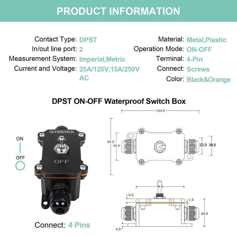 QTEATAK Inline Cord Switch 15A 250VAC/20A 125VAC, 2 Position ON-Off