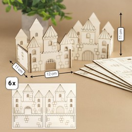 MCE-Commerce Wooden Castle or Castle Craft Set for Children's Birthday 6 Pieces
