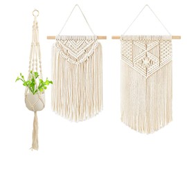 tapices de macramé para colgar en la pared, para decoración de pared, estilo bohemio y elegante, para departamento, recámara, sala de estar, galería (3PCS-SJ-12)
