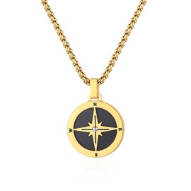 GAVU Kerren Gold Stainless Steel Necklace Men's with Compass Pendant, Surfer Necklace Men, Stainless Steel, No Gemstone