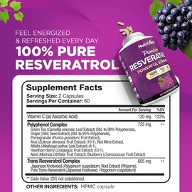 Nutrivein Premium Resveratrol 1450mg - 120 Caps: Pure Resveratrol Supplement Enhanced with Green Tea Leaf & Acai Berry - Aging, Defenses, Brain, and Joint Support