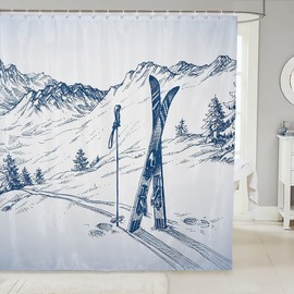 Homewish Skiing Kids Shower Curtains,Winter Outdoor Sports Bathroom Curtains for Boys Girls Adults,Mountains American Extreme Sports Modern Fashion Waterproof Curtains,12 Hooks Suits,72" W x 72" L