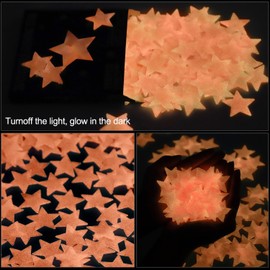 100 Pcs Pink Glow in The Dark Luminous Stars Fluorescent Noctilucent Plastic Wall Stickers Murals Decals for Home Art Decor Ceiling Wall Decorate Kids Babys Bedroom Room Decorations (Pink)