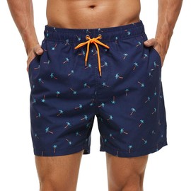 HLVEXH Men's Swimming Trunks Summer Beach Shorts Surf Swim Shorts Board Shorts with Mesh Lining, marine coconut tree