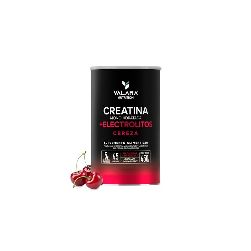 VALARA Creatina Monohidratada Adicionado Con Electrolitos En Polvo Cereza