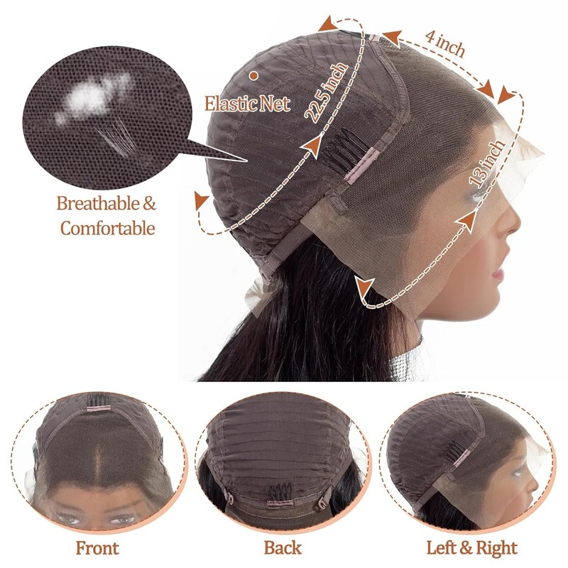 Deep Wave Lace Front Wigs, 66 cm, 13 x 4