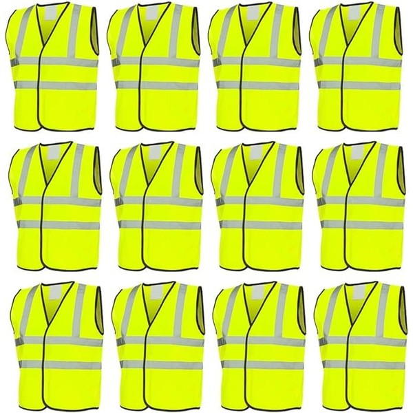 KIDS HI VIS VESTS FOR SCHOOLS, GROUP ACTIVITIES, CARERS, CYCLING AWARENESS, AND MORE. YELLOW HIGH VISIBILITY VESTS FOR CHILDREN. SIZE: MEDIUM | PACK OF: 12