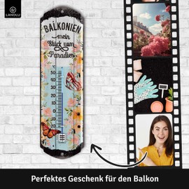 LANOLU Retro Tin Sign Balcony Thermometer Favourite Place Sign Garden Outdoor Balcony Decoration Garden Vintage Signs Metal Wall Decoration 8 x 28 cm