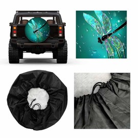 MIYASANG Glass Dragonfly Spare Tire Cover Fantasy Green Patches of Light Blur Boke Holography Effect Weatherproof Universal Wheel Protectors Camper Tire Covers for Trailer Rv Travel(17 inch)