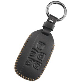 QIULIFAN Key Cover for Lan-d Rover Leather Key Case with Keychain for Range Rover Discovery Sport Defender Evoque Velar Jaguar XF XE XJ XJL F-pace F-type, Black