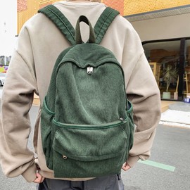 Women Girls Backpack Vintage Corduroy Backpack Purse Light-weight Daypack School Shoulder Bag One Size 7490+green