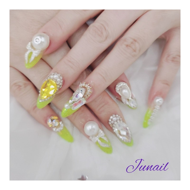 ⭐️ Lemon pearl handmade nail tip ✨ - Long ballerina