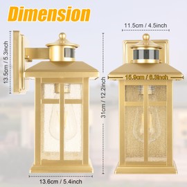 2-Pack Gold Exterior Motion Wall Sconces, Outdoor Waterproof Wall Light Fixtures Wall Mount, Dusk to Dawn Outside Lights for House with E26 Socket, Outside Lighting for Doorway, Garden, Home