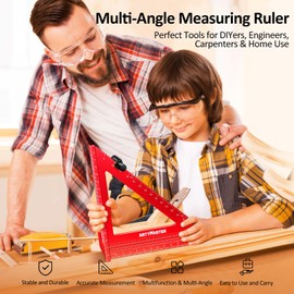 8 inch 3D Multi-Angle Measuring Square Ruler, WT103C High Precision Hole Scribing Woodworking Tools, 0-90° Aluminum Alloy Carpenter Square with Stair Gauges, Carpenter Pencils 6 Refills.