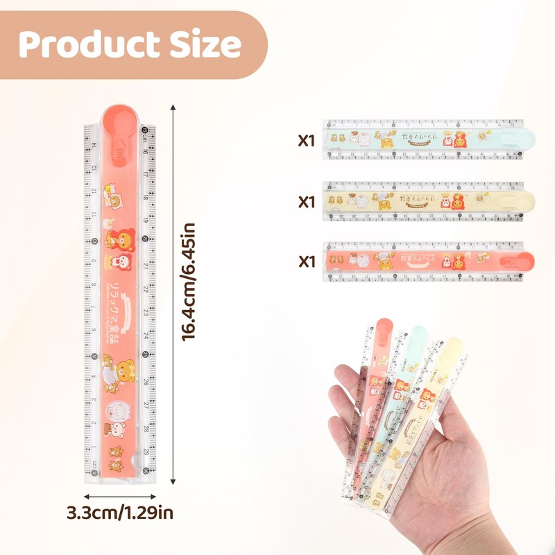 3 Pcs Plastic Folding Ruler Sets, 30cm 3 Color Geometric