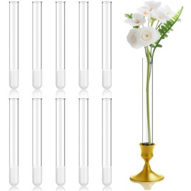 Ninehaoou 10 Pack 7.9" Glass Cylinder Bud Vase Taper Candle Holder's Bud Flower Vase Specially for Candlestick Adjustable Designed for Taper Candle Holder for Tablescapes, Wedding Decor