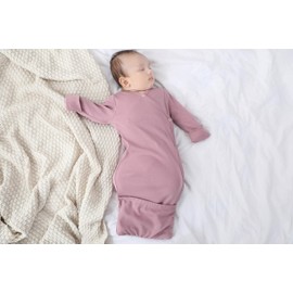 O2 BABY Baby Organic Cotton Kimono Gown with Mitten Cuffs and Fold-Over Pouch, Unisex Long Sleeve Infant Sleeper Sleeping Bag(0-3Months, Mauve Orchid)