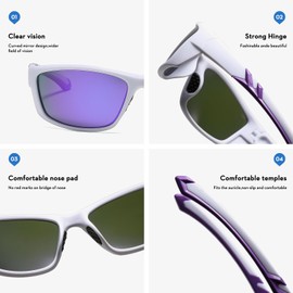 Suertree Polarised Sports Glasses Sunglasses Men Women Quick Glasses Windproof Cycling Glasses UV400 Riding Sunglasses Outdoor Sports Sunglasses White + Purple, White + purple