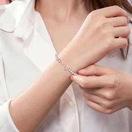 Pulseras Infinito para Mujer, Brazalete de Plata Joyeria para Mujer, Pulsera de Zirconia , Pulsera de cristal Ajustable, joyería de moda de lujo ligero para Mamá Esposa Cumpleaños Regalos (Plata)
