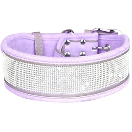 Serijoars Rhinestone Dog Collar, Dazzling Sparkling Soft Comfortable Reflective Large Dog Collar Crystal Diamond Collar for Small Medium & Large Dogs (L, Purple)