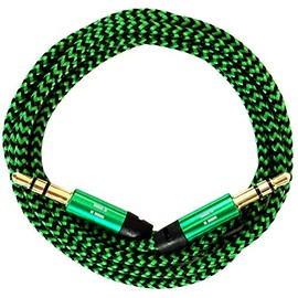 i! - 1m Premium Nylon AUX Audio Cable Jack 3.5 to 3.5 Jack with Metal Plugs - Green