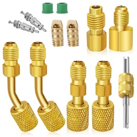 R410A Mini Split Adapters, R410a Refrigerant Hose Adapter, Brass Converter Mini Split Line Adapter Connectors kit with 5/16’’ SAE Female to 1/4’’ SAE Male, 1/2’’ to 1/4’’ Refrigerant Tank Adapters (6)