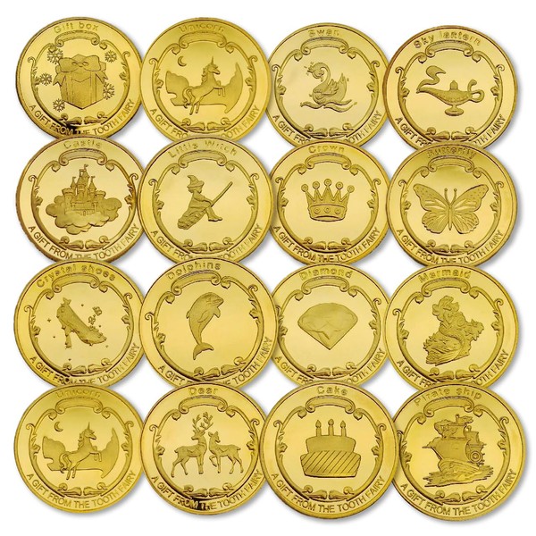 RERACO Teeth Fairy Coin Variety Teeth Fairy Tooth Fairy Gold Coins Commemorative Tooth Fairy Coin Tooth Replacement Coin for Children