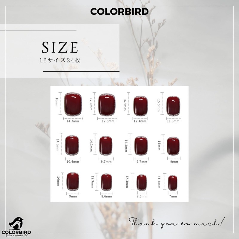 COLORBIRD Nail Tips, Short, 24 Pieces, Red, Nail Tips, Cute,