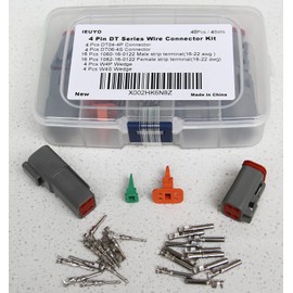IEUYO 4 Pin DT Series Wire Connector Housing Kit Sealed Male and Female Auto Waterproof Electrical Wire Connector Plug 16-22 AWG,Gray (48Pcs/4Sets)