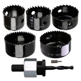 WOWSUPM 32,38,41,51,54mm Carbon Steel Hole Saw Set with 1 Mandrel for Soft Wood PVC Panel Plastic, MDF