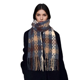 Candsliky Winter Plaid Blanket Scarf, Long Warm Shawl for Women, Cold Weather Wrap, Colorful (Blue)