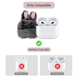 Cute Plush Rabbit Ears Airpods 3 Case 2021, Fluffy Soft Shockproof Anti-Fall Airpods Protective Case Cover for AirPods 3rd Generation(Grey)