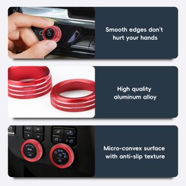 Auovo Volume/Tune Knob Covers A/C Knob Covers Rings Trims Compatible with 2022-2024 Chevy Silverado/GMC Sierra Accessories Car Interior Trim Decorations(5pcs/Set, Red)