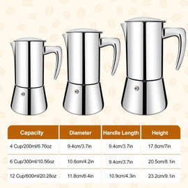 Vaolvpant No Coating 4 Cup Thickened 304 Stainless Steel Moka Pot Stovetop Espresso Maker Italian Coffee Machine 200ml 6.8oz Suitable for Gas Induction Stovetop Greca Coffee Maker Percolator