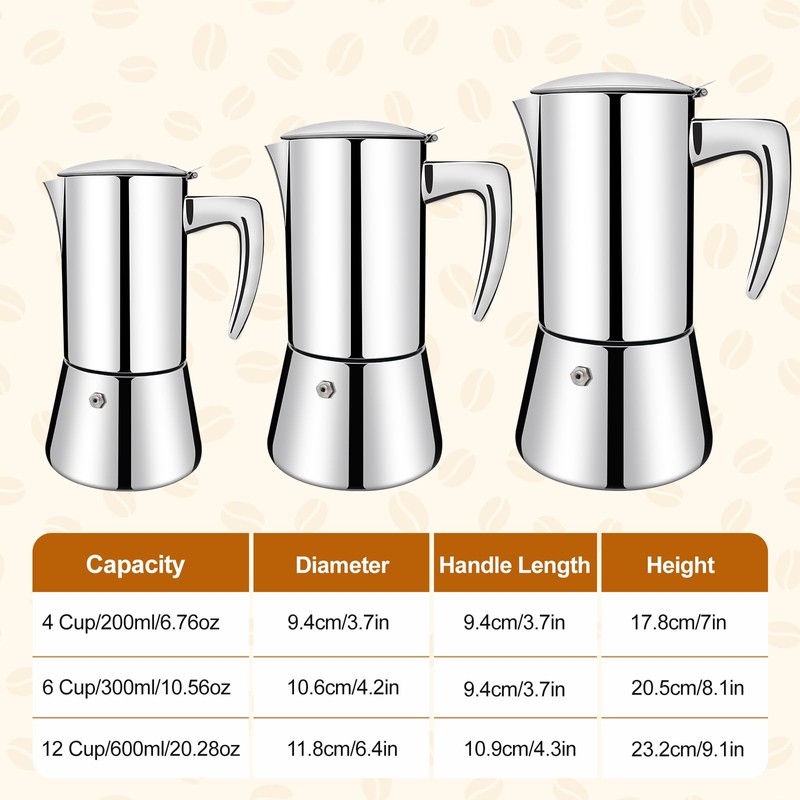 Vaolvpant No Coating 4 Cup Thickened 304 Stainless Steel Moka