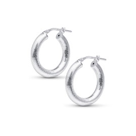 Amberta Women Handmade 925 Sterling Silver Chunky Hoop Earrings: Textured Hoop Earrings 15 mm