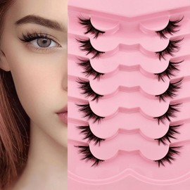 7 Pairs of Half Eyelashes, Cat Eye, 12 mm Short Cat's Eye Artificial Eyelashes, Natural Look, 1/2 Corner False Eyelashes Set, 3/4 Corner Eyelashes, Reusable, Lightweight Makeup Eyelashes (1-29)
