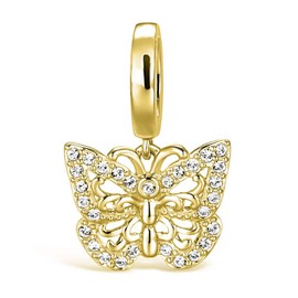 CHAMOON Charm 925 Sterling Silver Gold-Plated Gold Jewellery Pendant for Women Leather Bracelets, Sterling Silver, butterfly