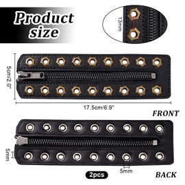 PH PandaHall 2pcs Leather Lace-in Boot Zipper Inserts, 6.8 x 2 Inch Black Tieless Shoe Laces Eyelets Zipper Boot Laces 9 Antique Bronze Holes No Tie Shoe Laces for Men Women Sneakers Laces Repair DIY